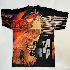 Vintage 1993 Aerosmith Giant Tag Get a Grip Tour Double Sided All Over Print Tee